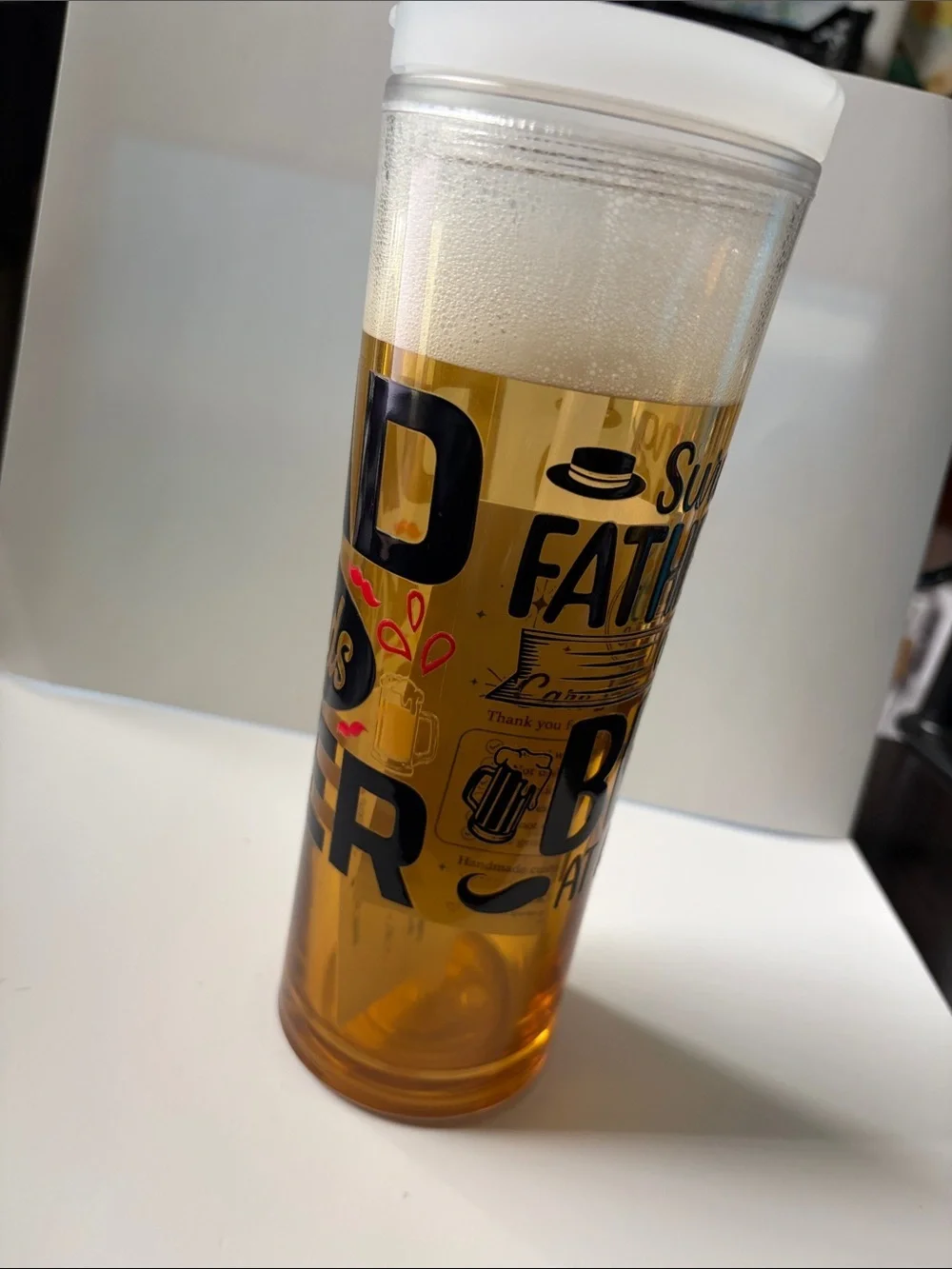 Dad Needs Beer 24 oz Faux Beer Flip Straw Tumbler